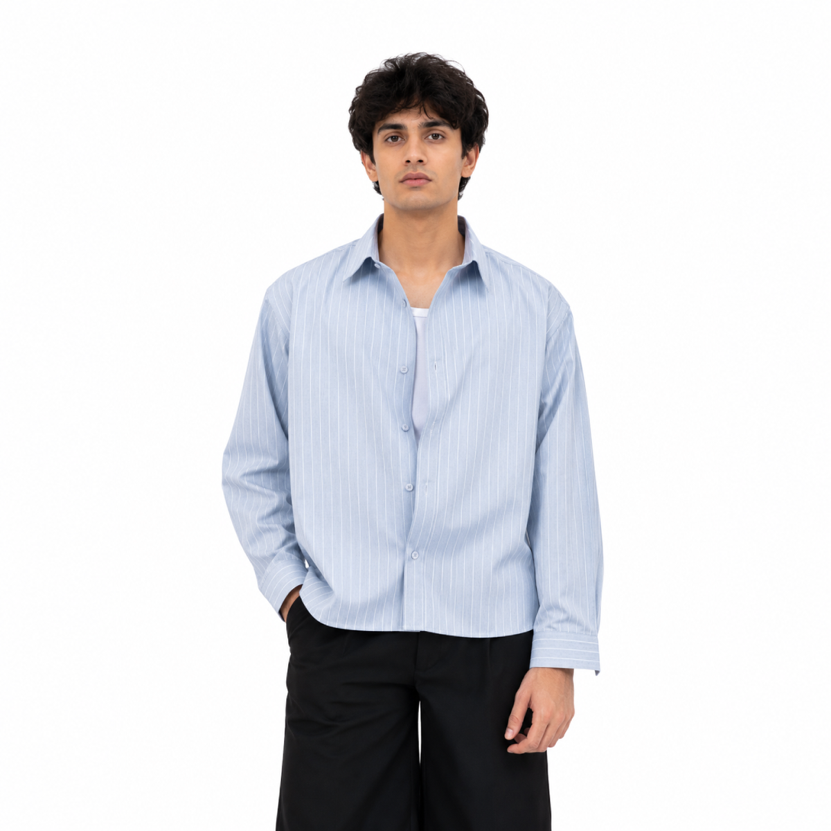 Blue Cotton Linen Relaxed Shirt