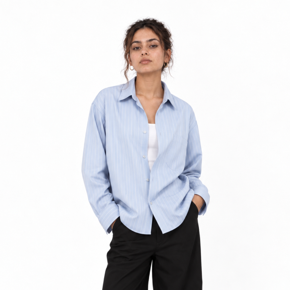 Blue Cotton Linen Relaxed Shirt