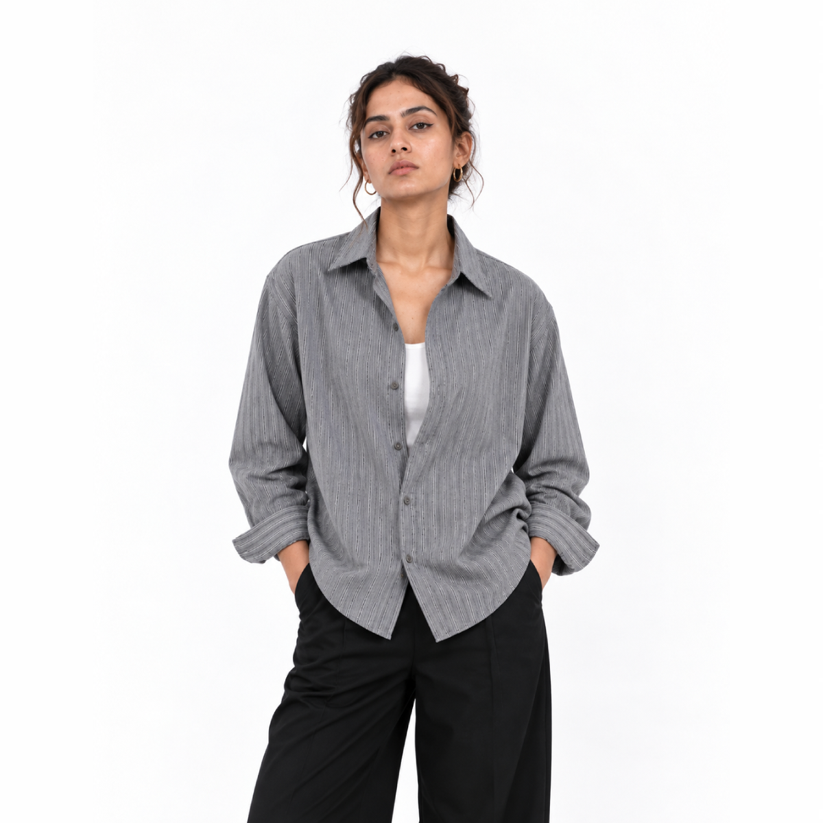 Grey Cotton Linen Relaxed Shirt