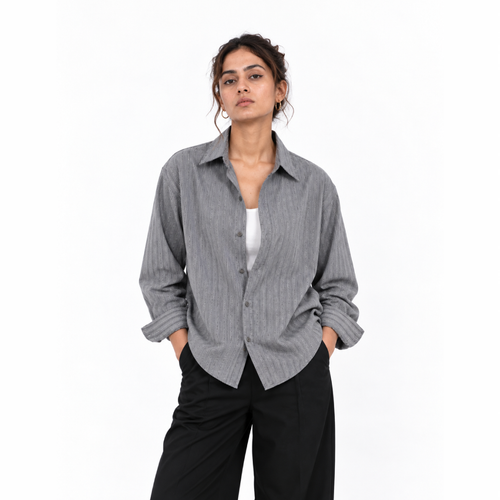Grey Cotton Linen Relaxed Shirt