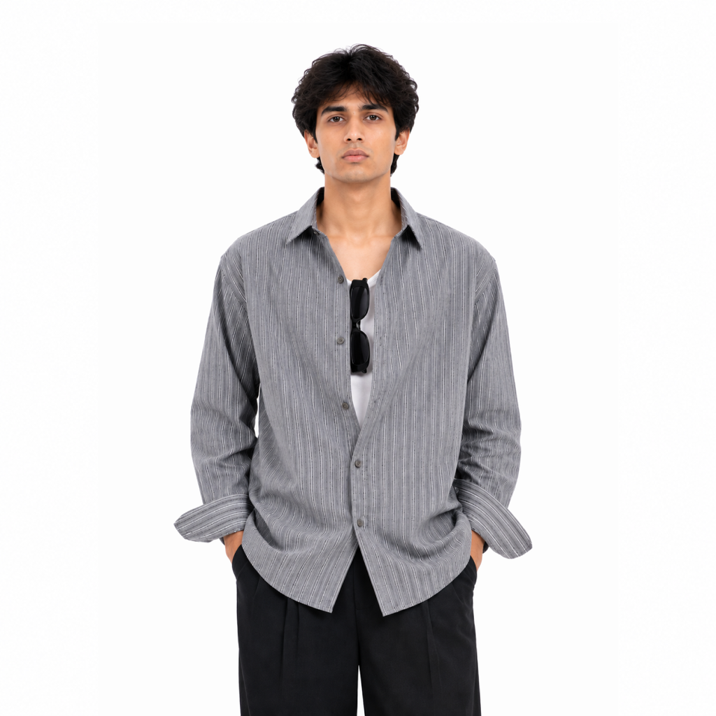 Grey Cotton Linen Relaxed Shirt